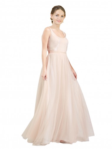 Tulle Scoop Neck Sleeveless Open Back Long Semi Formal Evening Dress / Bridesmaid Dress Kent