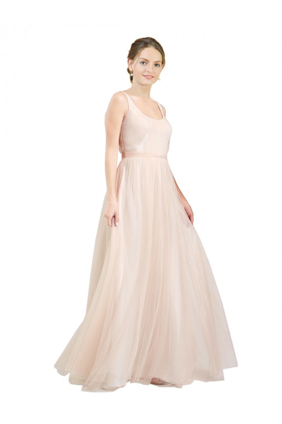 Tulle Scoop Neck Sleeveless Open Back Long Semi Formal Evening Dress / Bridesmaid Dress Kent