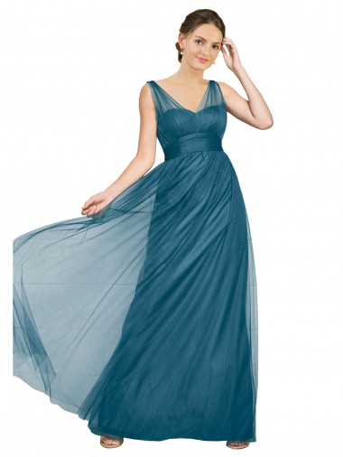 Tulle V-Neck Sleeveless V-Back Long Bridesmaid Dress Kent