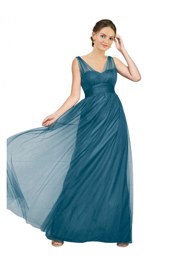 Tulle V-Neck Sleeveless V-Back Long Bridesmaid Dress Kent