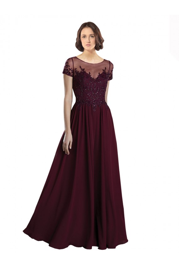 Tulle & Soft Chiffon Jewel Neck Cap Sleeves Long Bridesmaid Dress Kent