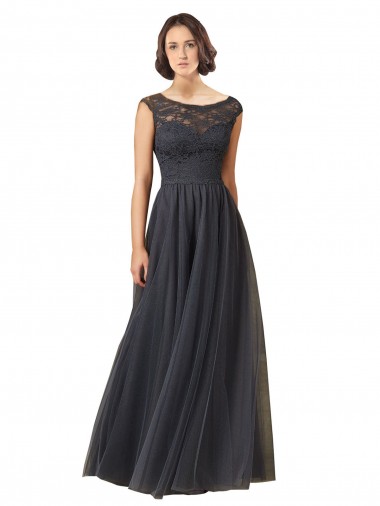 Tulle & Lace Bateau Neck Cap Sleeves Long Bridesmaid Dress Kent