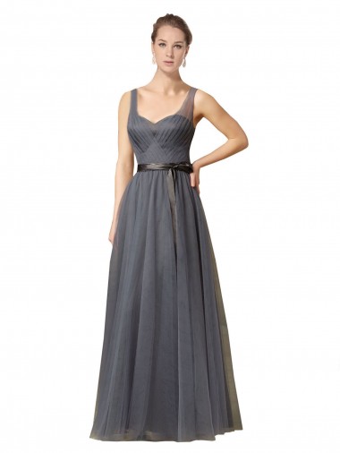 Tulle Sweetheart Sleeveless V-Back Slate Grey Long Formal Dress / Bridesmaid Dress Kent
