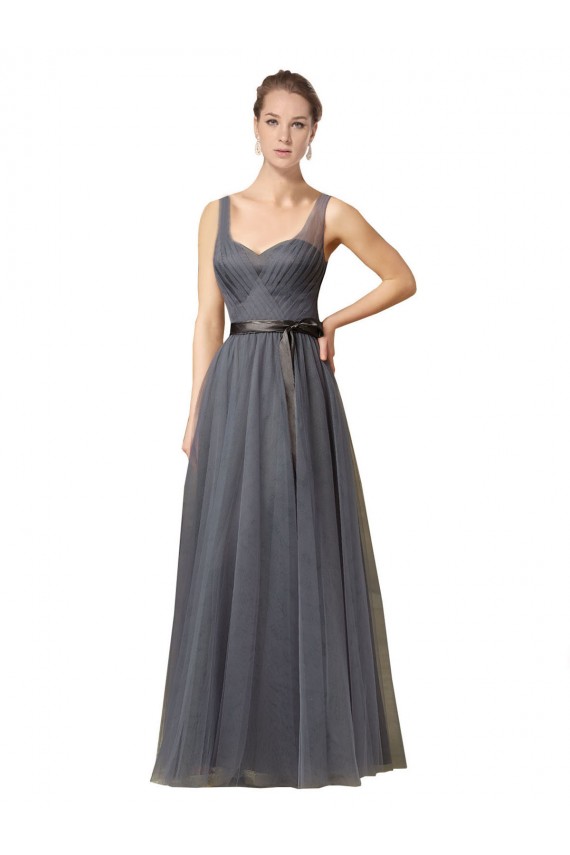 Tulle Sweetheart Sleeveless V-Back Slate Grey Long Formal Dress / Bridesmaid Dress Kent