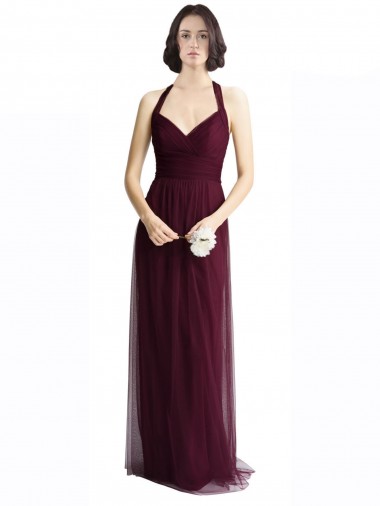 Tulle Halter Neck Sleeveless Keyhole Back Long Bridesmaid Dress / Evening Dress Kent