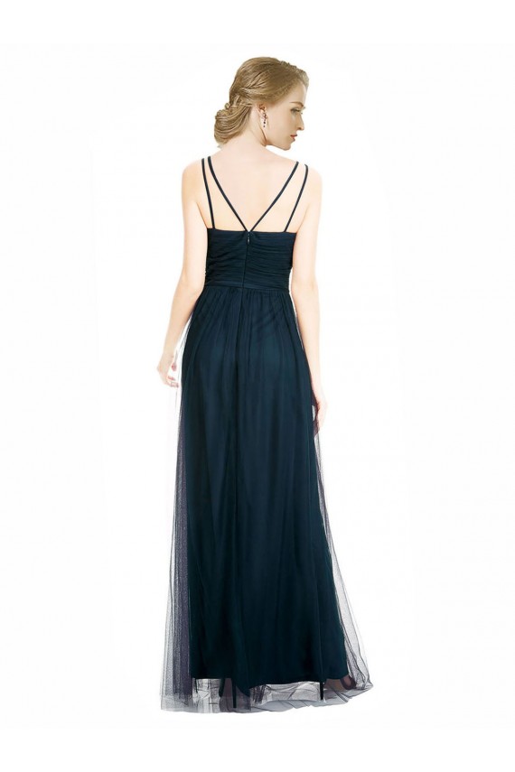 Tulle V-Neck Sleeveless Blue Long Bridesmaid Dress Kent