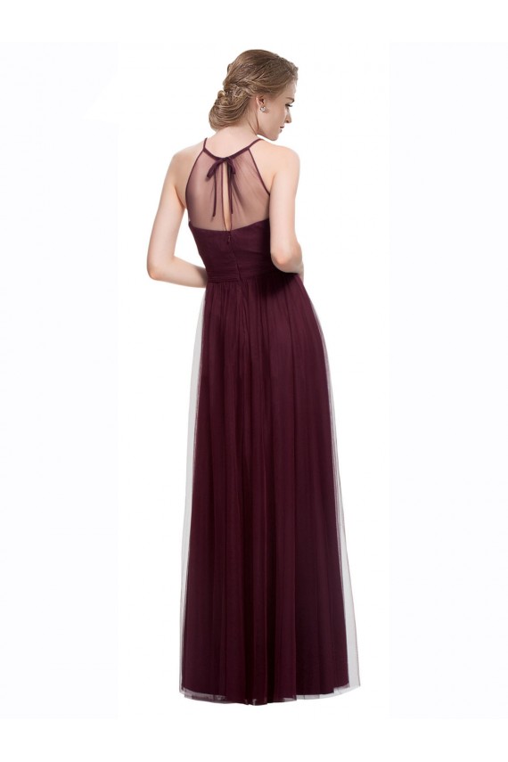 Tulle Halter Neck Sleeveless Red Long Bridesmaid Dress Kent
