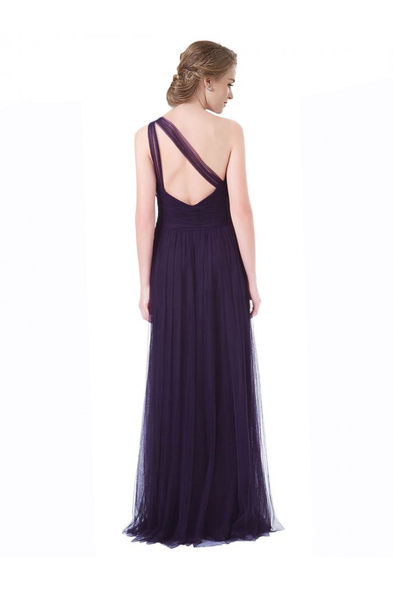 Tulle One Shoulder Sleeveless Plum Long Bridesmaid Dress Kent