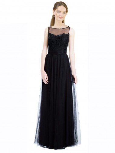 Tulle & Lace Bateau Neck Sleeveless Low Back Long Bridesmaid Dress Kent