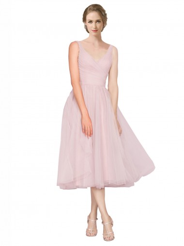 Tulle V-Neck Sleeveless V-Back Tea Length Bridesmaid Dress Kent