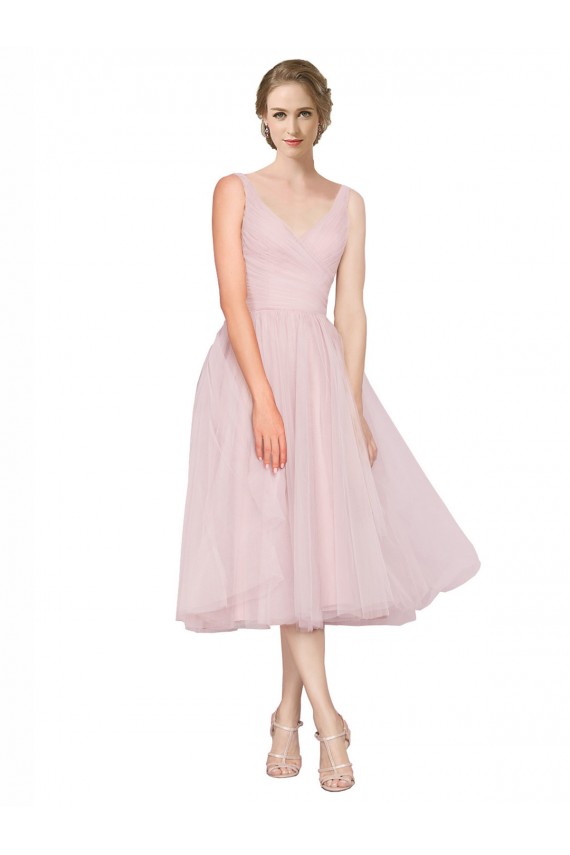 Tulle V-Neck Sleeveless V-Back Tea Length Bridesmaid Dress Kent