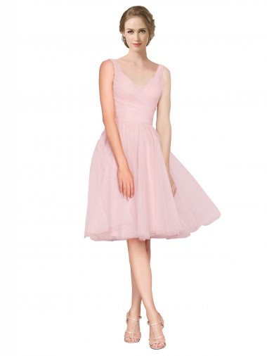 Tulle V-Neck Sleeveless Knee Length Bridesmaid Gown Kent