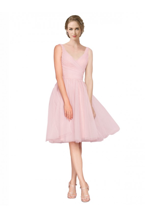 Tulle V-Neck Sleeveless Knee Length Bridesmaid Gown Kent