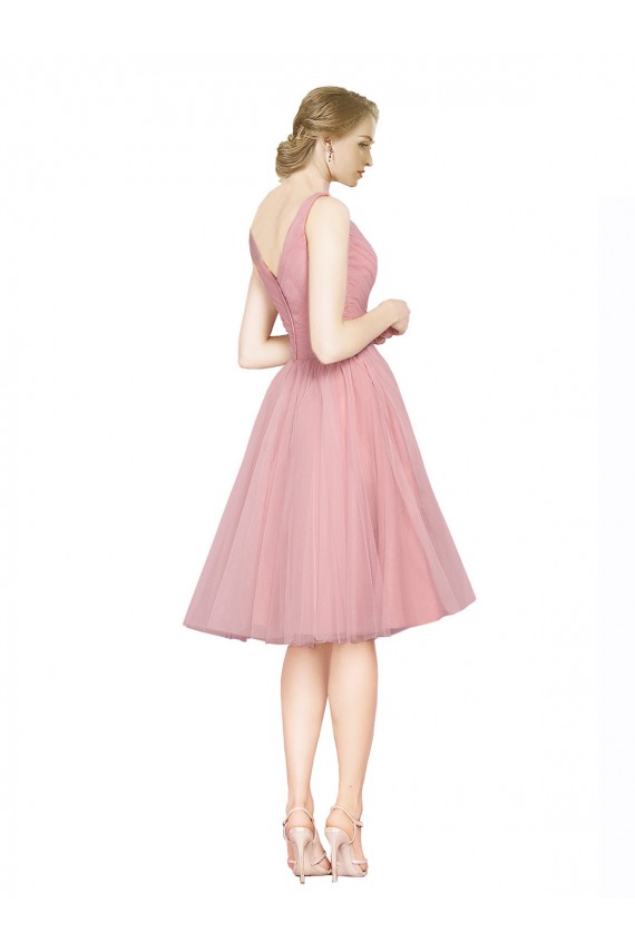 Tulle V-Neck Sleeveless Knee Length Bridesmaid Gown Kent