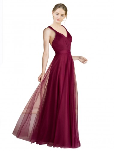 Tulle V-Neck Sleeveless Open Back Long Bridesmaid Dress Kent