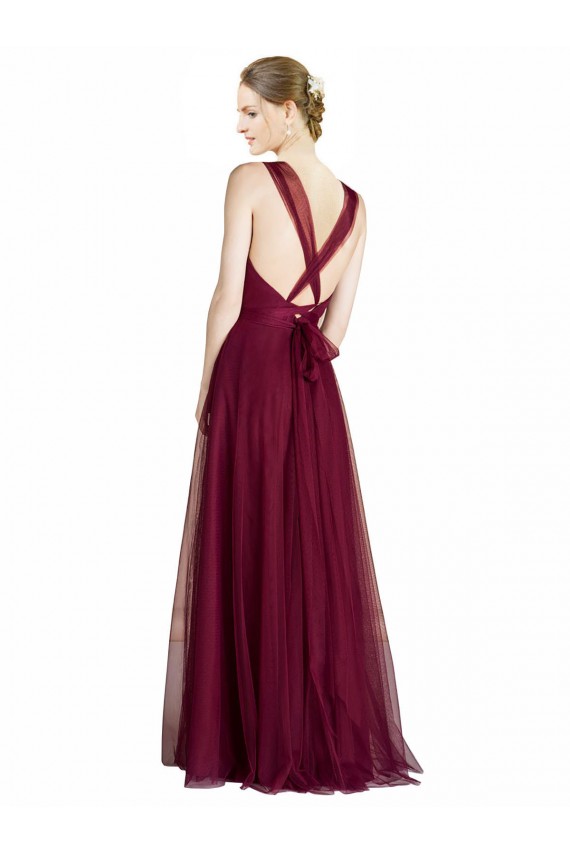 Tulle V-Neck Sleeveless Open Back Long Bridesmaid Dress Kent