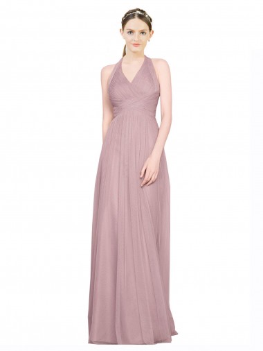 Tulle Halter Neck Sleeveless Low Back Long Bridesmaid Gown Kent