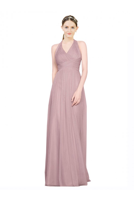 Tulle Halter Neck Sleeveless Low Back Long Bridesmaid Gown Kent