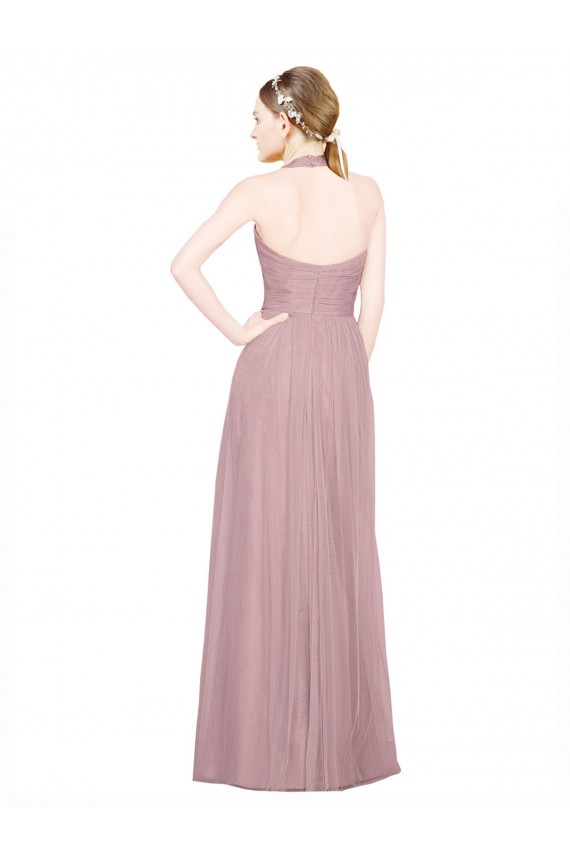 Tulle Halter Neck Sleeveless Low Back Long Bridesmaid Gown Kent