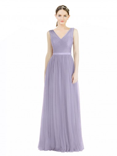 Tulle V-Neck Sleeveless V-Back Lilac Long Bridesmaid Dress Kent