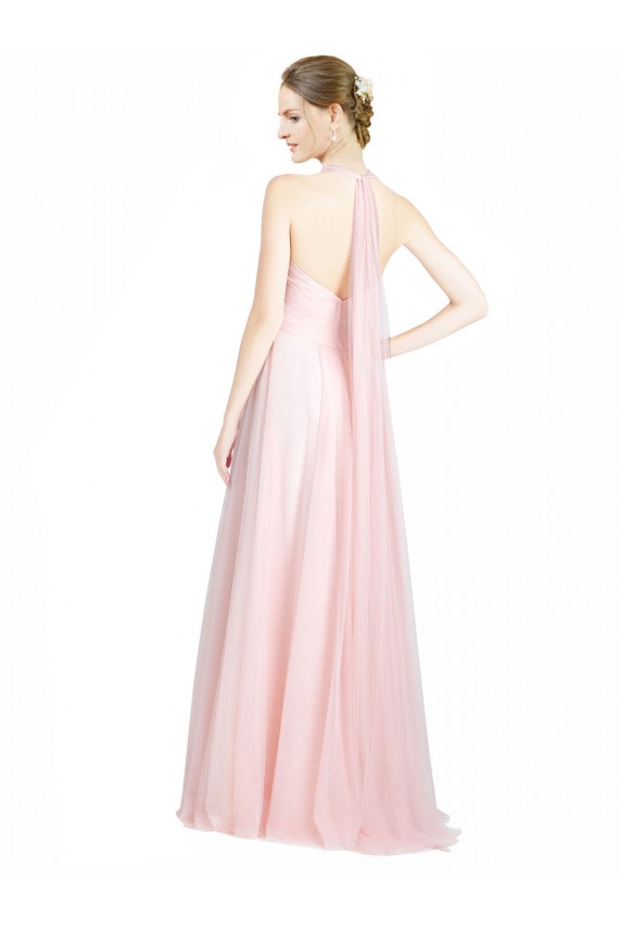 Tulle Spaghetti Straps Sleeveless Low Back Mint Green Long Bridesmaid Dress Kent