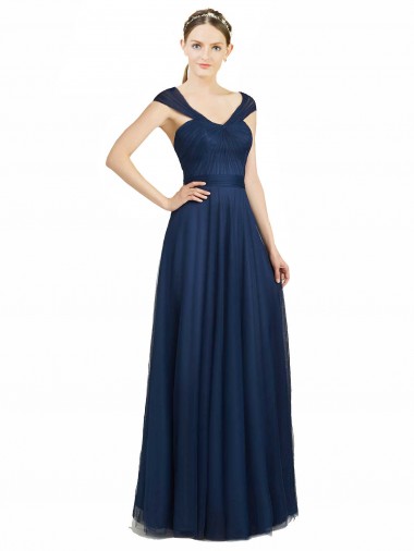Tulle V-Neck Sleeveless Low Back Long Bridesmaid Dress Kent