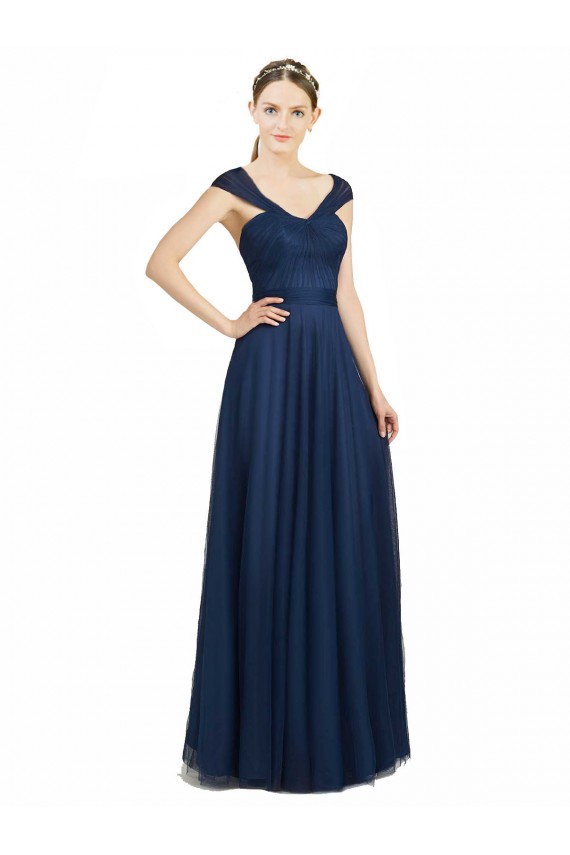 Tulle V-Neck Sleeveless Low Back Long Bridesmaid Dress Kent