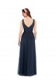 Tulle V-Neck Sleeveless V-Back Dark Navy Long Bridesmaid Dress Kent