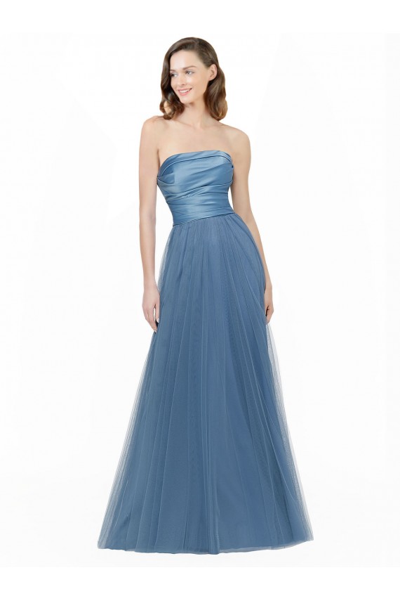 Satin & Tulle Strapless Sleeveless Low Back Long Bridesmaid Dress Kent