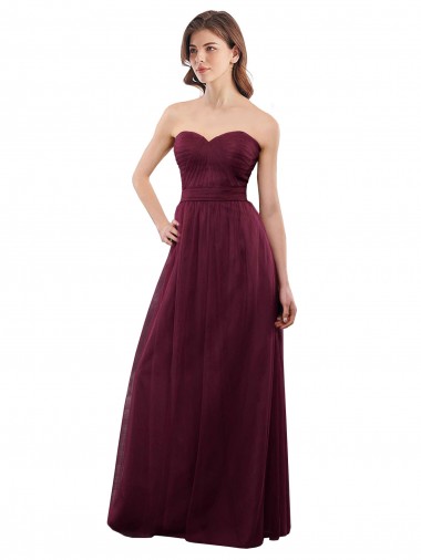 Tulle Sweetheart Sleeveless Low Back Burgundy Long Bridesmaid Dress Kent
