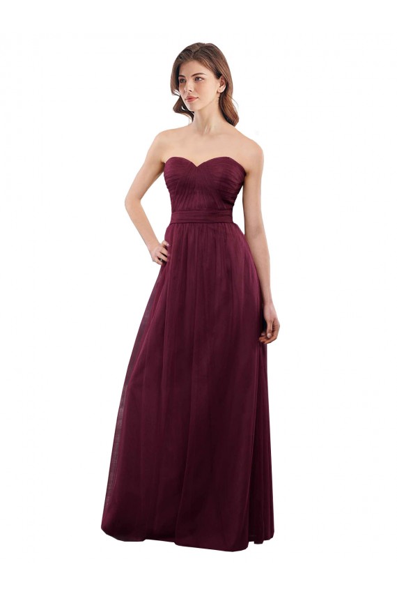 Tulle Sweetheart Sleeveless Low Back Burgundy Long Bridesmaid Dress Kent