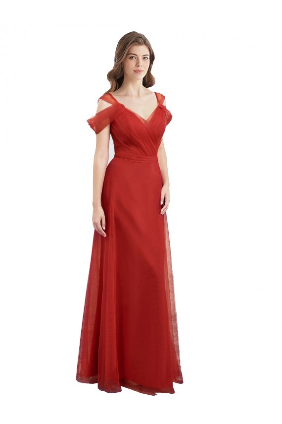 Tulle Sweetheart Cold Shoulder V-Back Long Formal Dress / Bridesmaid Dress Kent