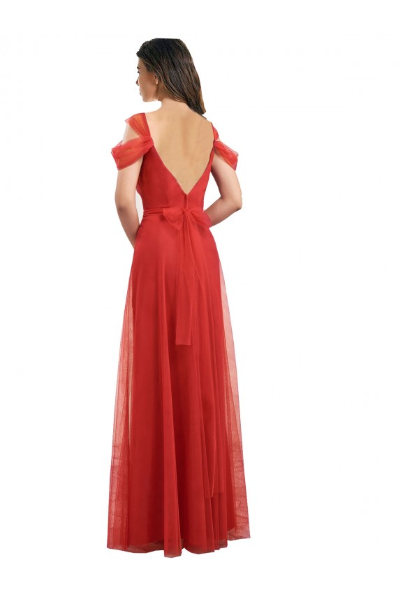 Tulle Sweetheart Cold Shoulder V-Back Long Formal Dress / Bridesmaid Dress Kent
