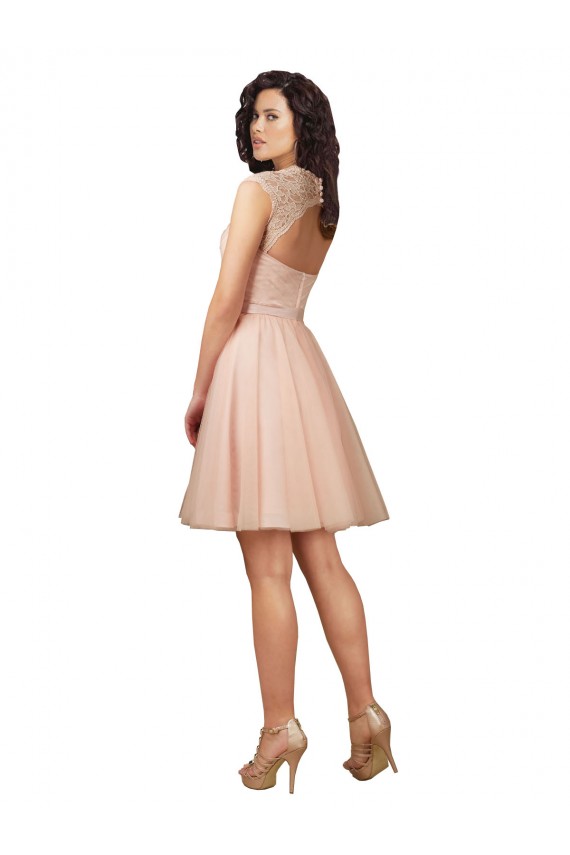Tulle & Lace Sweetheart Cap Sleeves Keyhole Back Knee Length Bridesmaid Dress Kent