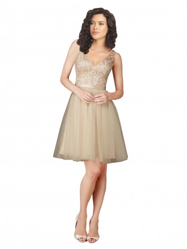 Tulle & Lace V-Neck Sleeveless V-Back Knee Length Bridesmaid Dress Kent