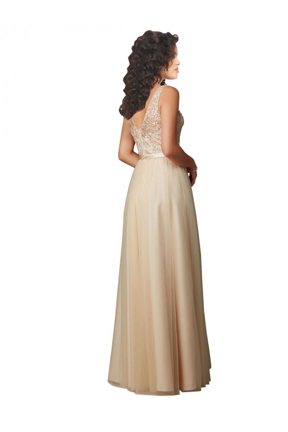 Tulle & Lace V-Neck Sleeveless V-Back Long Bridesmaid Dress Kent