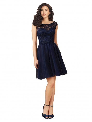 Tulle & Lace Bateau Neck Sleeveless V-Back Knee Length Bridesmaid Dress Kent
