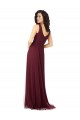 Tulle V-Neck Sleeveless Burgundy Gold Long Bridesmaid Dress Kent
