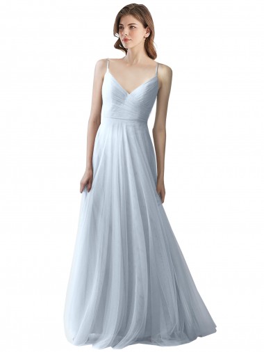 Soft Tulle Spaghetti Straps Sleeveless Long Bridesmaid Dress Kent