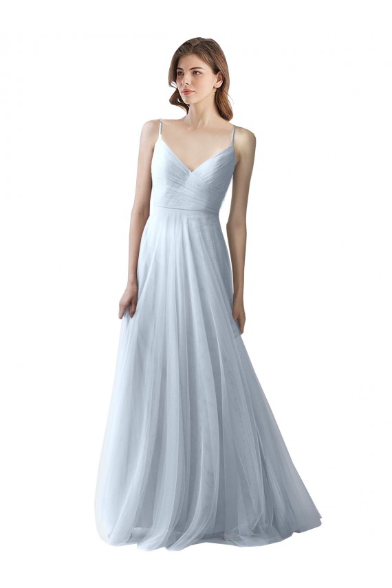 Soft Tulle Spaghetti Straps Sleeveless Long Bridesmaid Dress Kent