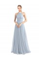 Tulle Halter Neck Sleeveless Open Back Light Sky Blue Long Bridesmaid Dress Kent