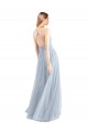 Tulle Halter Neck Sleeveless Open Back Light Sky Blue Long Bridesmaid Dress Kent