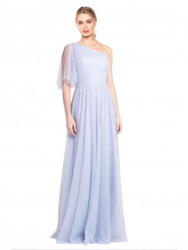 Tulle One Shoulder Flutter Sleeves Long Bridesmaid Dress Kent