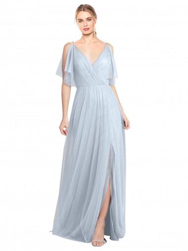 Tulle Spaghetti Straps Flutter Sleeves V-Back Long Bridesmaid Dress / Evening Dress Kent