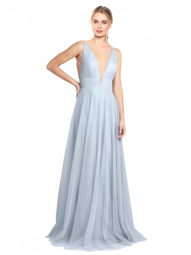Tulle Spaghetti Straps Sleeveless V-Back Long Floor Length Bridesmaid Dress Kent