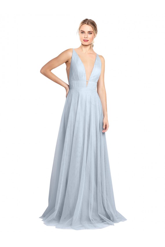 Tulle Spaghetti Straps Sleeveless V-Back Long Floor Length Bridesmaid Dress Kent