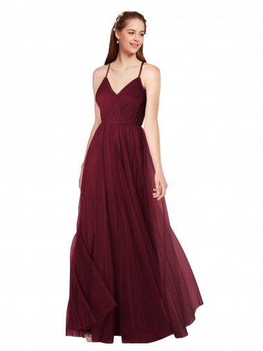 Tulle Spaghetti Straps Sleeveless Keyhole Back Long Bridesmaid Dress Kent