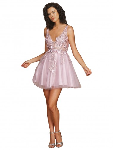 Tulle V-Neck Sleeveless V-Back Short Bridesmaid Dress Kent