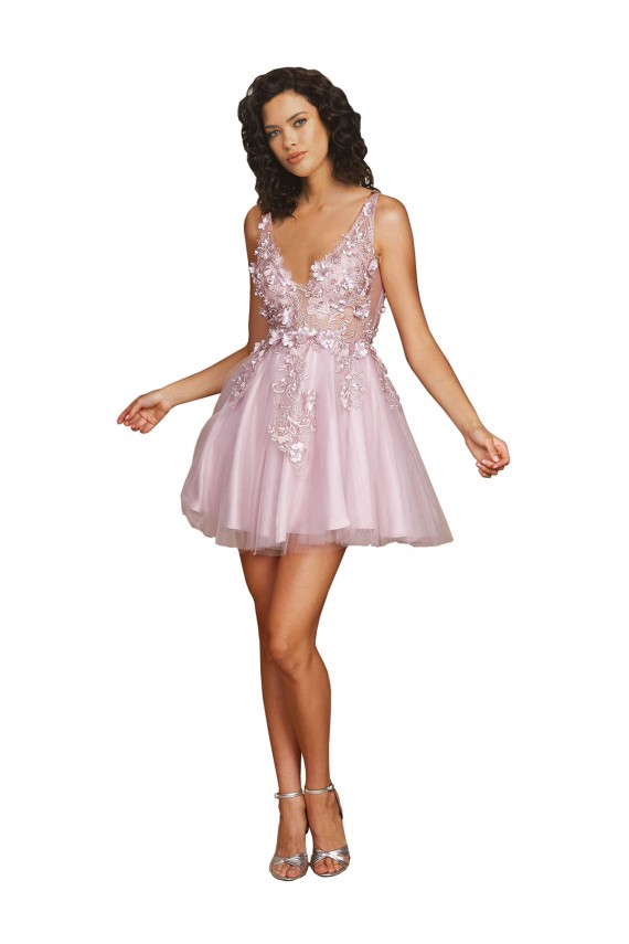 Tulle V-Neck Sleeveless V-Back Short Bridesmaid Dress Kent