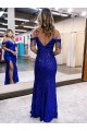 Velvet Sequin Spaghetti Straps Sleeveless Long Prom Dress / Evening Dress Kent